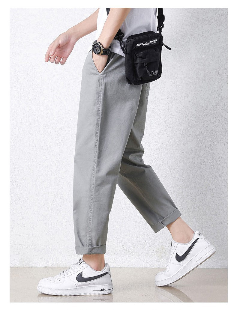 Freizeithosen Herren Frühling und Sommer Gerade Dünne Baumwolle Knöchellange Hose Herren Trendy All-Match Lange Hose mit Stretchbund Arbeitskleidung