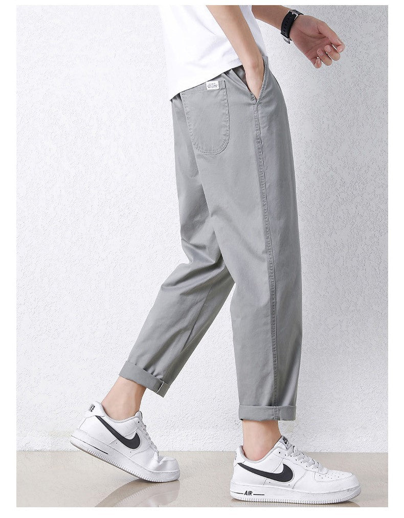 Freizeithosen Herren Frühling und Sommer Gerade Dünne Baumwolle Knöchellange Hose Herren Trendy All-Match Lange Hose mit Stretchbund Arbeitskleidung