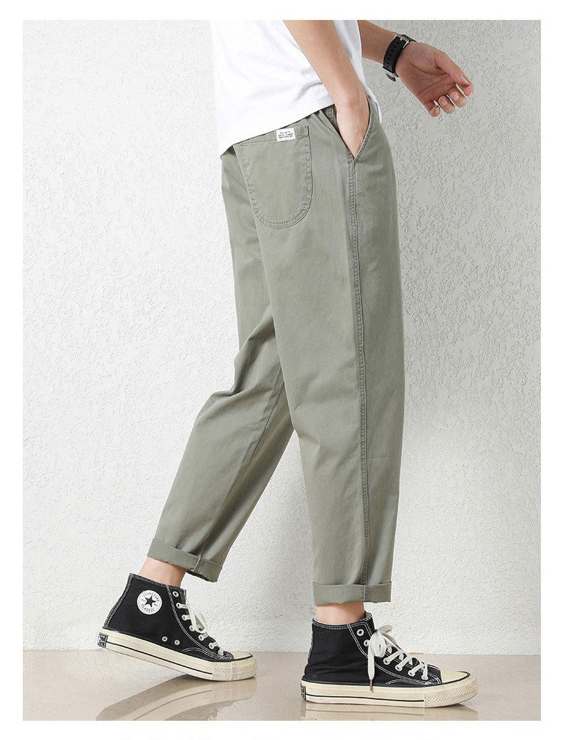 Freizeithosen Herren Frühling und Sommer Gerade Dünne Baumwolle Knöchellange Hose Herren Trendy All-Match Lange Hose mit Stretchbund Arbeitskleidung