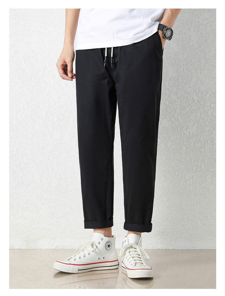 Freizeithosen Herren Frühling und Sommer Gerade Dünne Baumwolle Knöchellange Hose Herren Trendy All-Match Lange Hose mit Stretchbund Arbeitskleidung