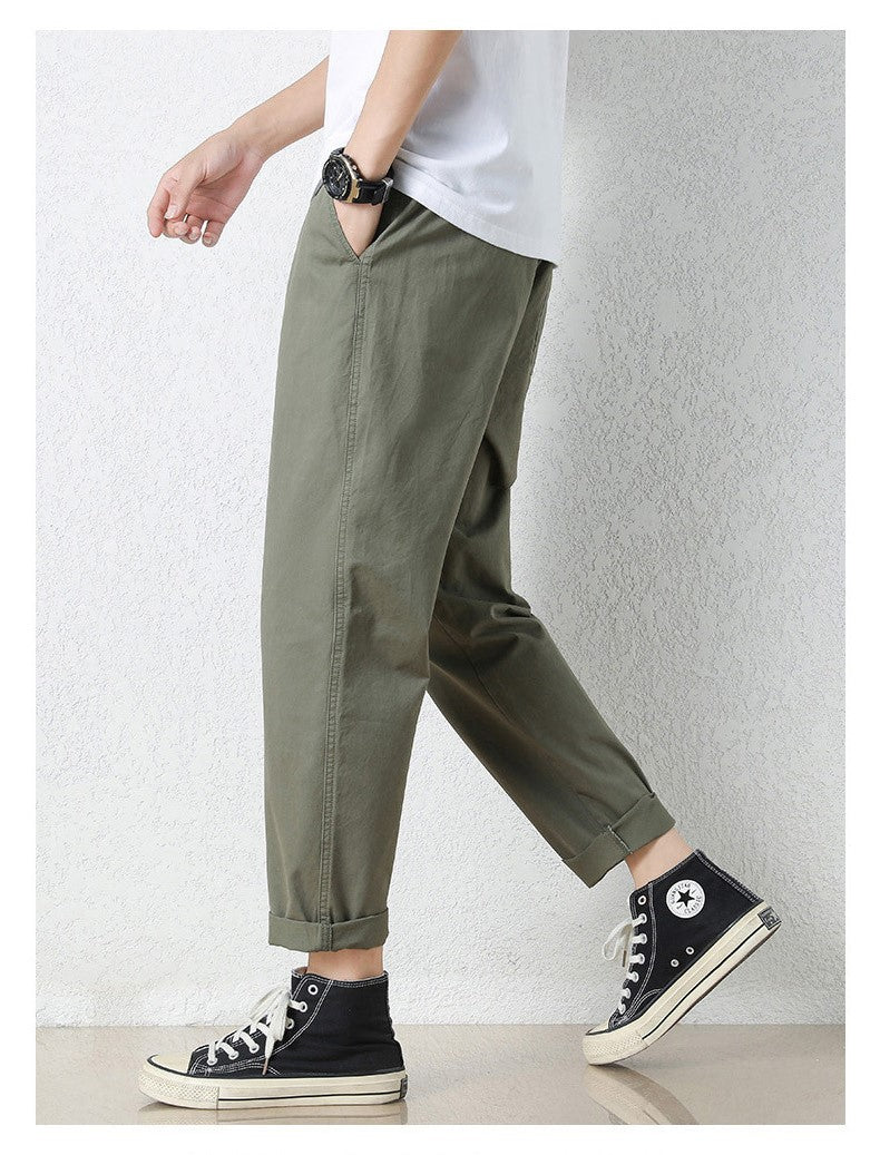 Freizeithosen Herren Frühling und Sommer Gerade Dünne Baumwolle Knöchellange Hose Herren Trendy All-Match Lange Hose mit Stretchbund Arbeitskleidung