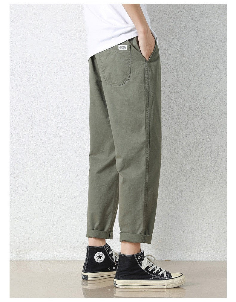Freizeithosen Herren Frühling und Sommer Gerade Dünne Baumwolle Knöchellange Hose Herren Trendy All-Match Lange Hose mit Stretchbund Arbeitskleidung