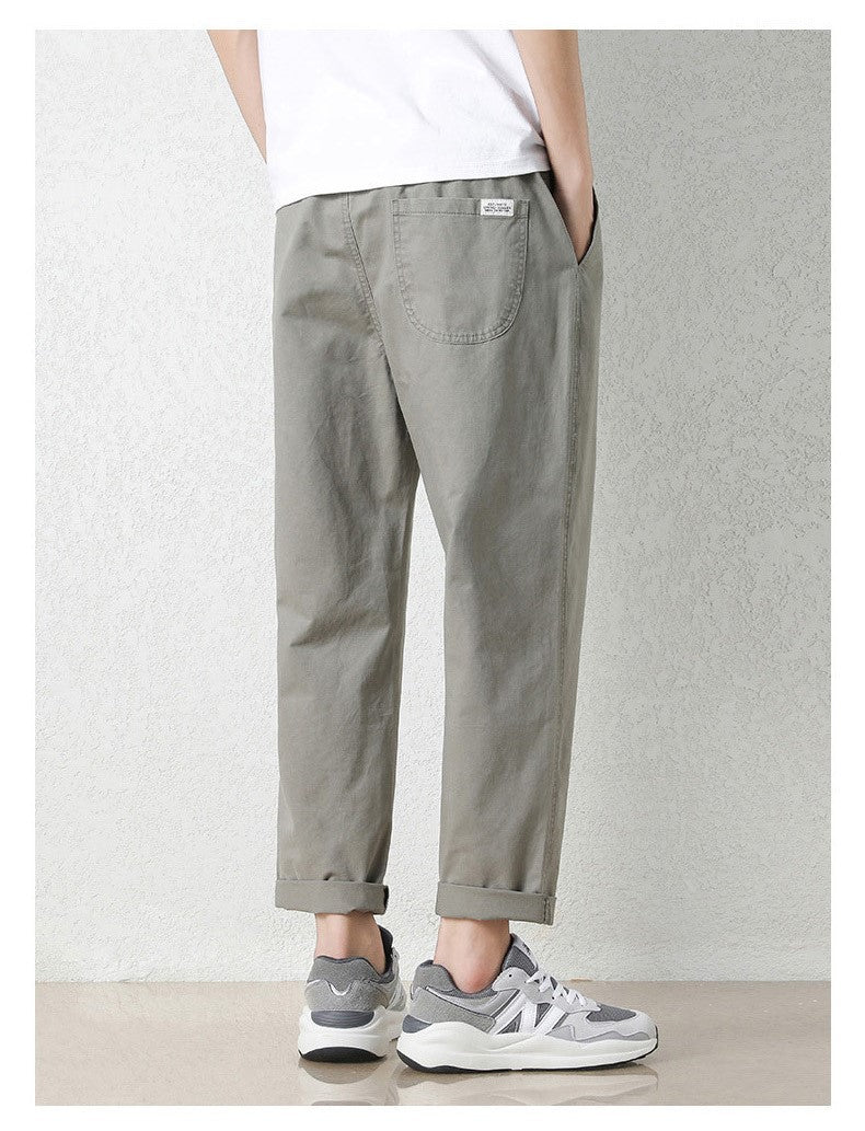 Freizeithosen Herren Frühling und Sommer Gerade Dünne Baumwolle Knöchellange Hose Herren Trendy All-Match Lange Hose mit Stretchbund Arbeitskleidung