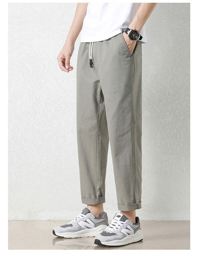 Freizeithosen Herren Frühling und Sommer Gerade Dünne Baumwolle Knöchellange Hose Herren Trendy All-Match Lange Hose mit Stretchbund Arbeitskleidung