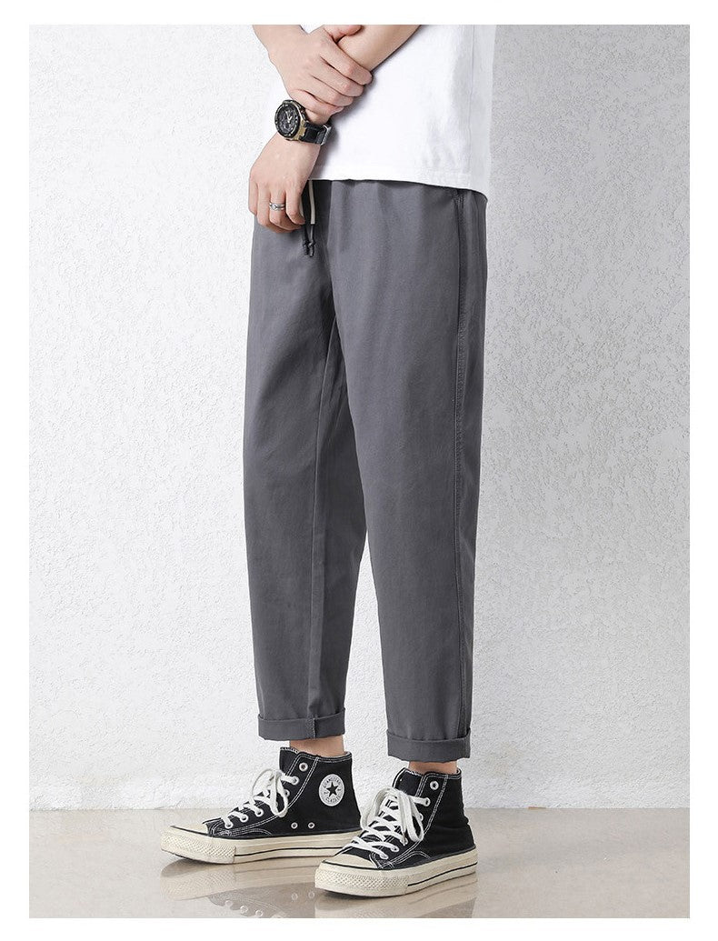 Freizeithosen Herren Frühling und Sommer Gerade Dünne Baumwolle Knöchellange Hose Herren Trendy All-Match Lange Hose mit Stretchbund Arbeitskleidung