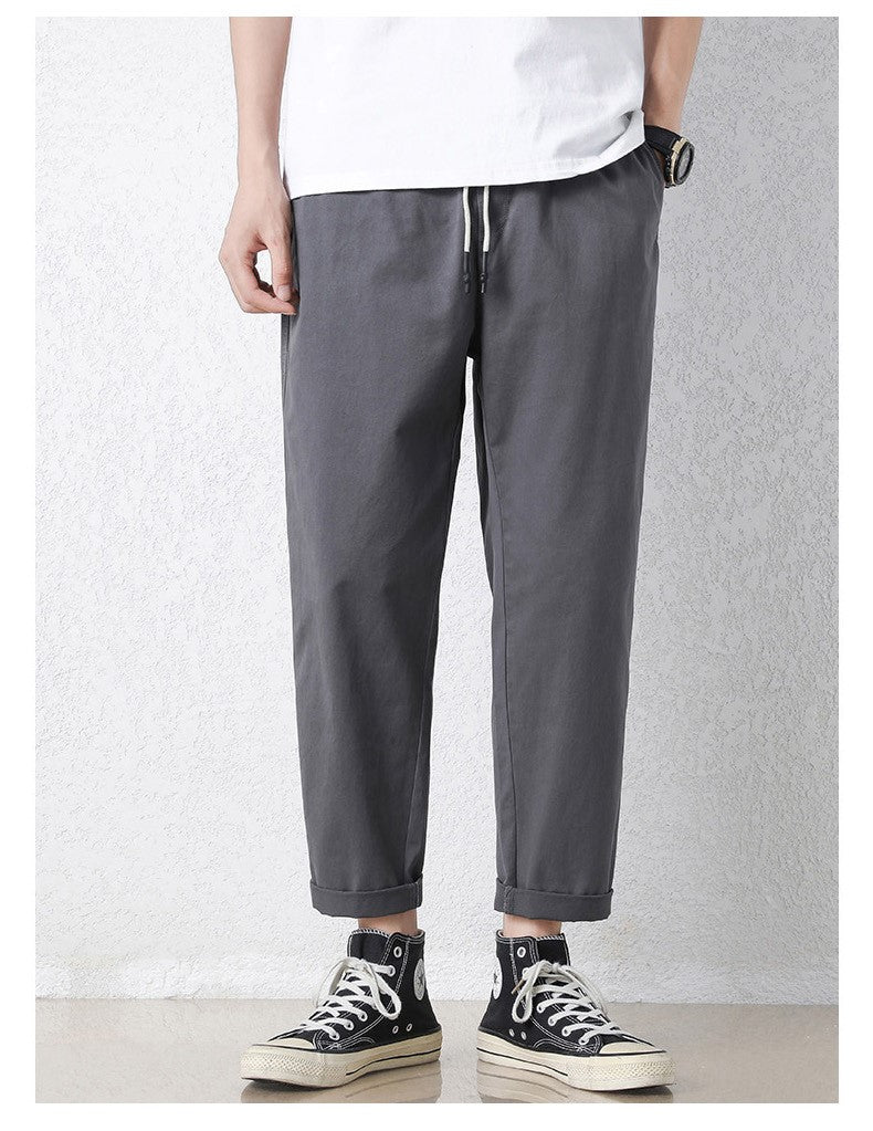 Freizeithosen Herren Frühling und Sommer Gerade Dünne Baumwolle Knöchellange Hose Herren Trendy All-Match Lange Hose mit Stretchbund Arbeitskleidung