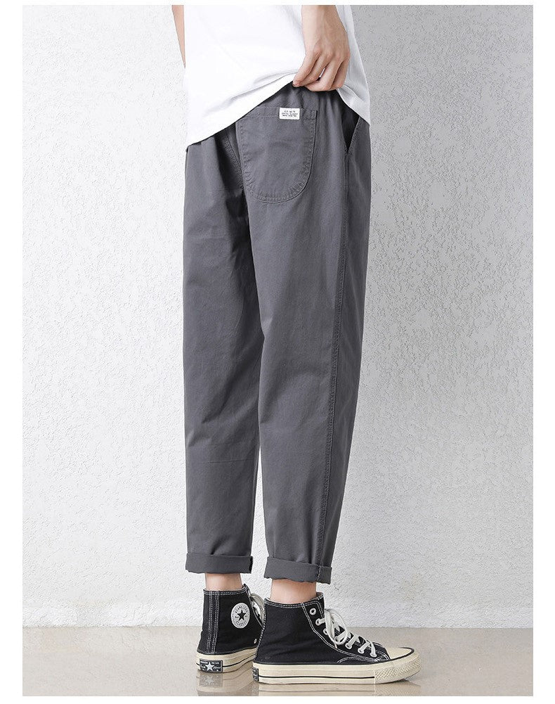 Freizeithosen Herren Frühling und Sommer Gerade Dünne Baumwolle Knöchellange Hose Herren Trendy All-Match Lange Hose mit Stretchbund Arbeitskleidung