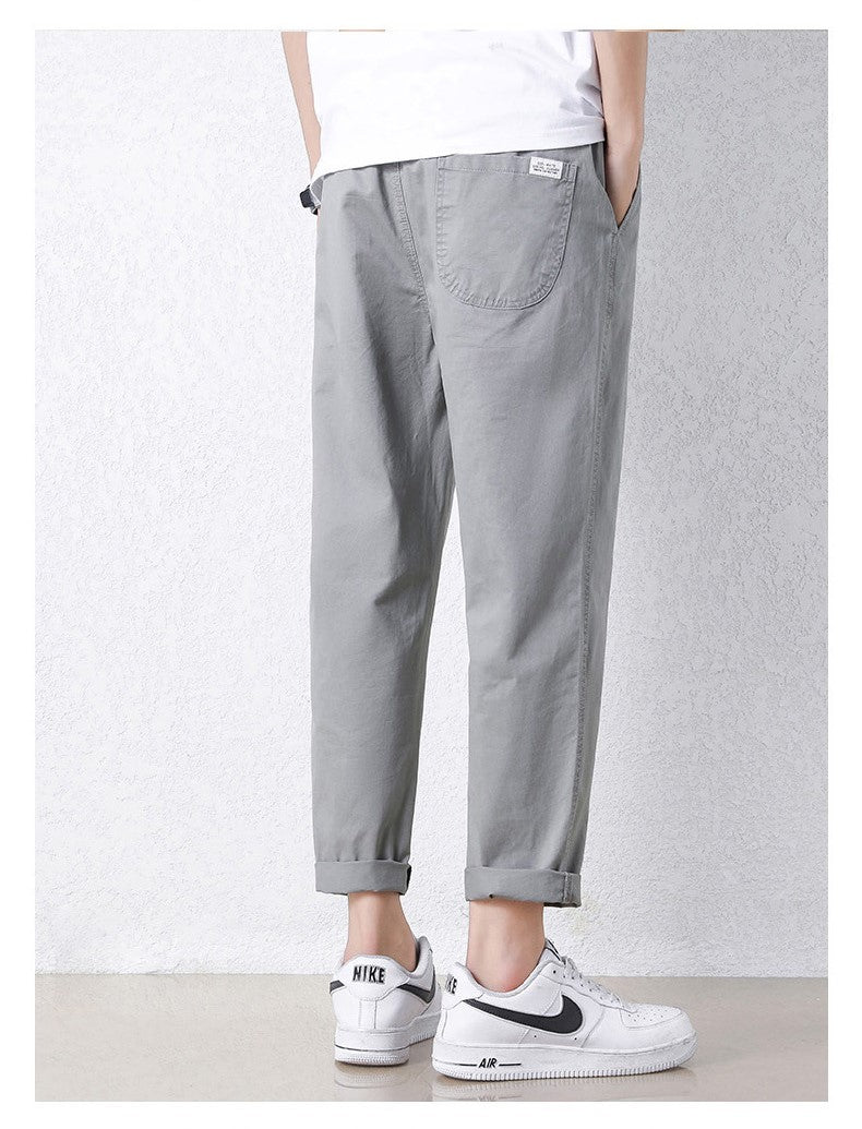Freizeithosen Herren Frühling und Sommer Gerade Dünne Baumwolle Knöchellange Hose Herren Trendy All-Match Lange Hose mit Stretchbund Arbeitskleidung