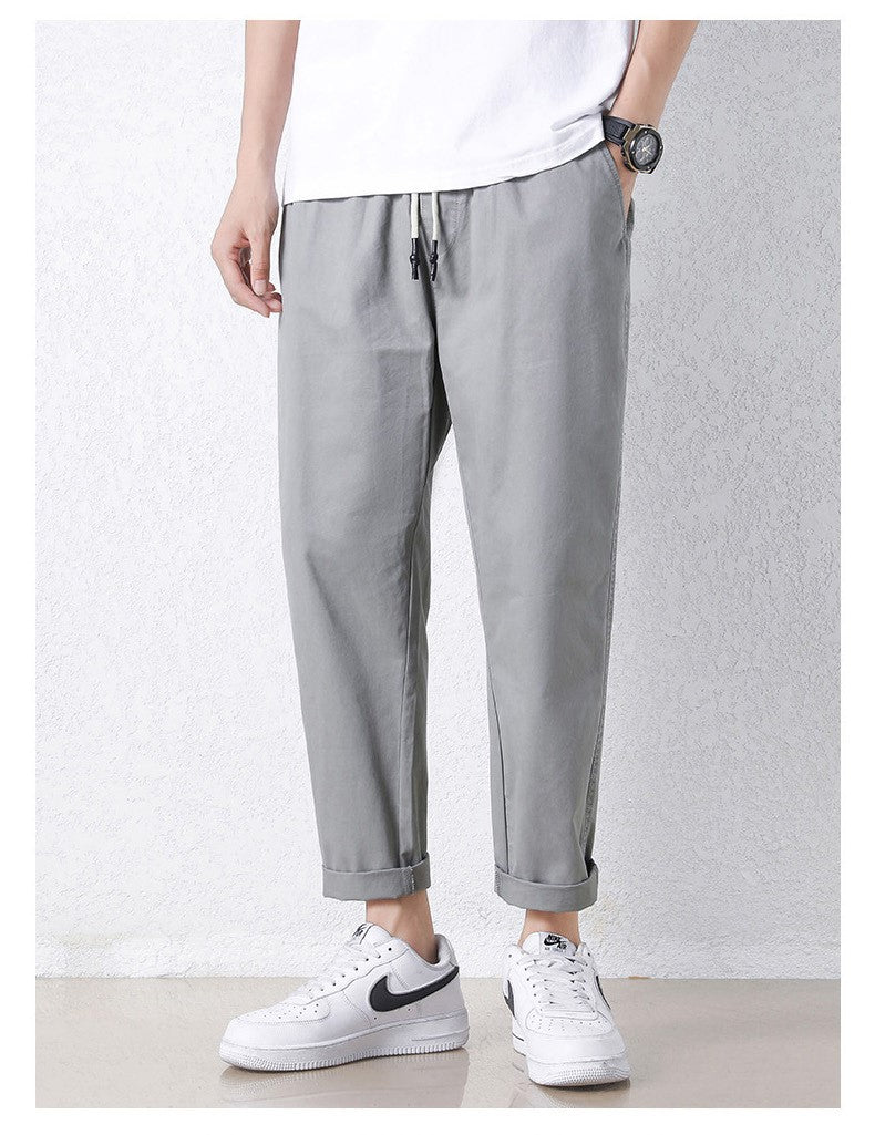 Freizeithosen Herren Frühling und Sommer Gerade Dünne Baumwolle Knöchellange Hose Herren Trendy All-Match Lange Hose mit Stretchbund Arbeitskleidung