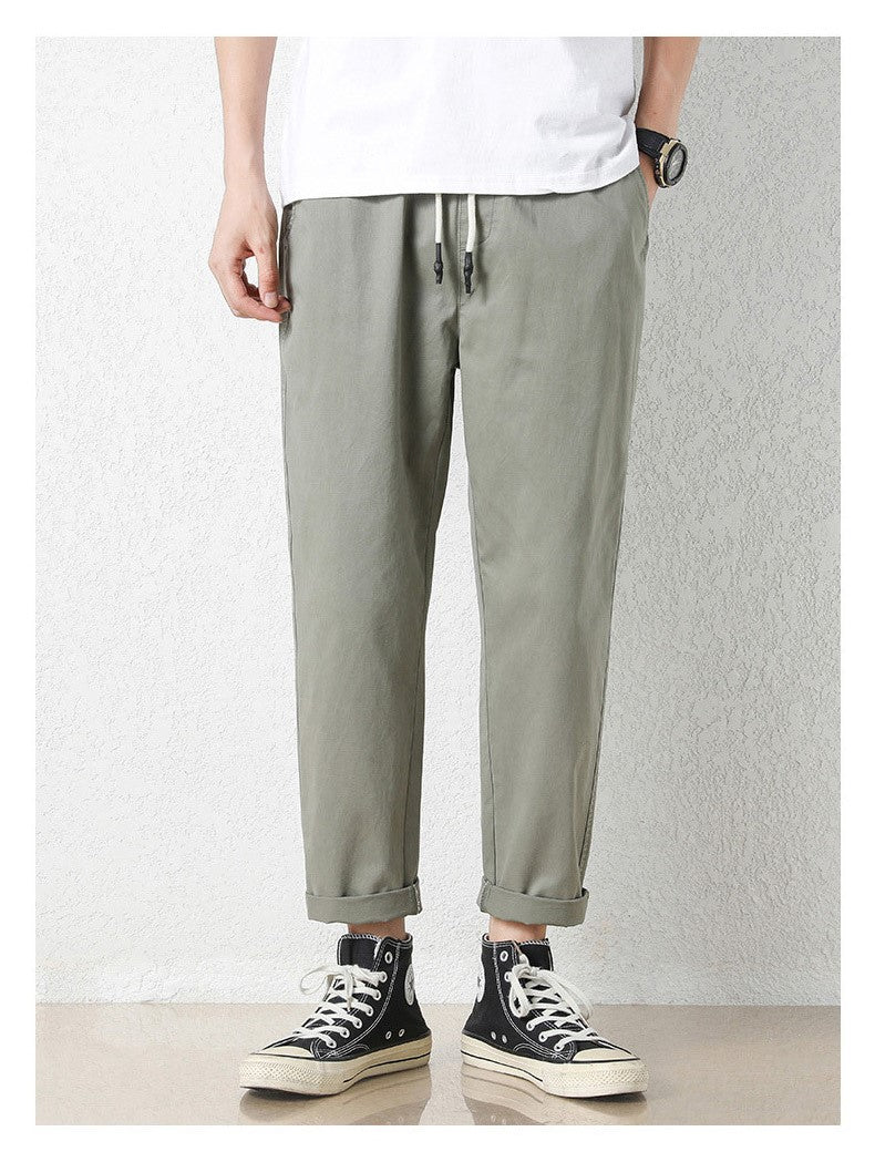 Freizeithosen Herren Frühling und Sommer Gerade Dünne Baumwolle Knöchellange Hose Herren Trendy All-Match Lange Hose mit Stretchbund Arbeitskleidung