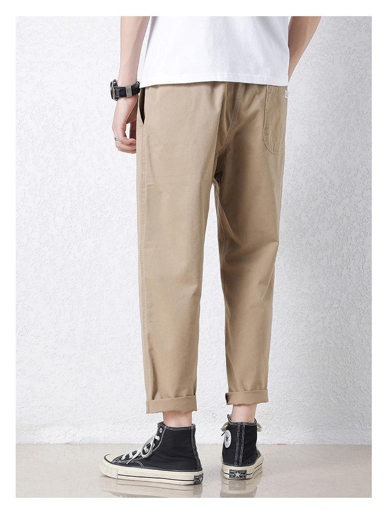 Freizeithosen Herren Frühling und Sommer Gerade Dünne Baumwolle Knöchellange Hose Herren Trendy All-Match Lange Hose mit Stretchbund Arbeitskleidung