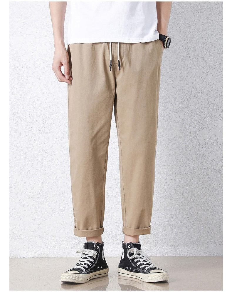 Freizeithosen Herren Frühling und Sommer Gerade Dünne Baumwolle Knöchellange Hose Herren Trendy All-Match Lange Hose mit Stretchbund Arbeitskleidung