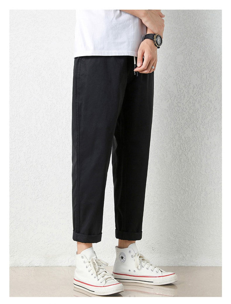 Freizeithosen Herren Frühling und Sommer Gerade Dünne Baumwolle Knöchellange Hose Herren Trendy All-Match Lange Hose mit Stretchbund Arbeitskleidung