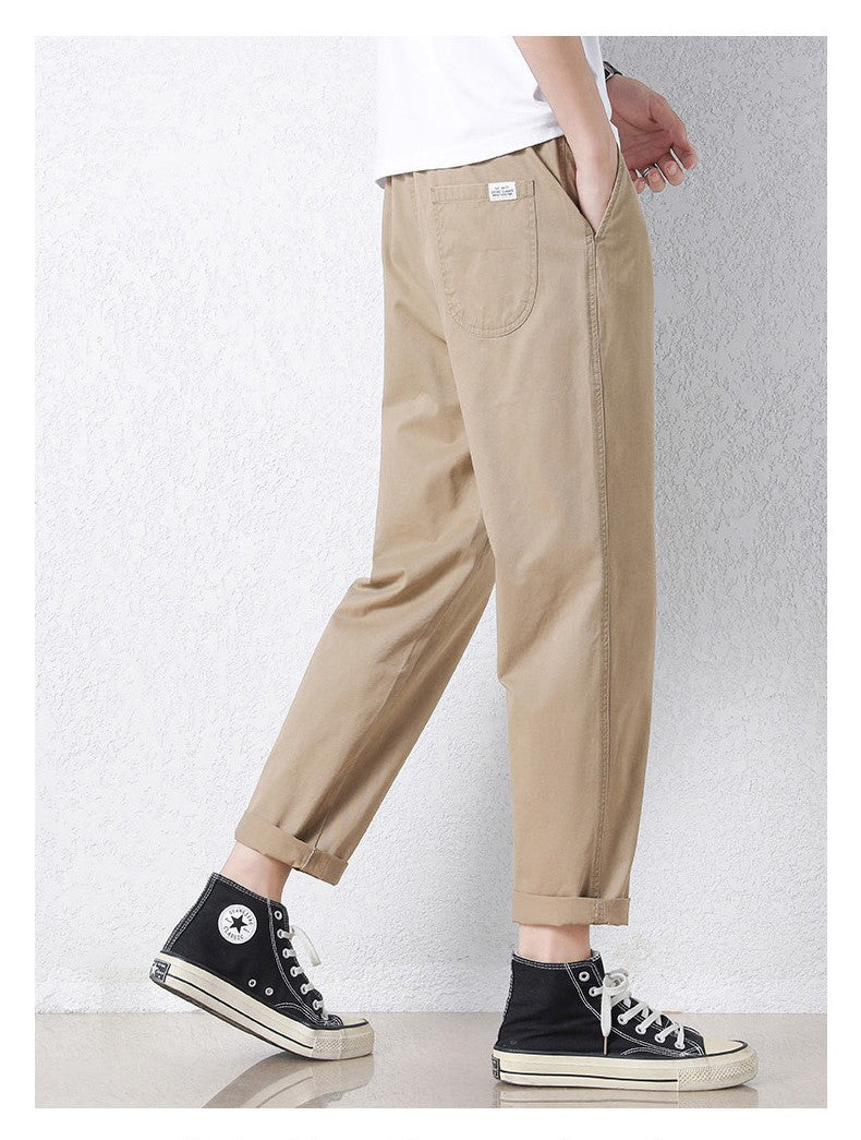 Freizeithosen Herren Frühling und Sommer Gerade Dünne Baumwolle Knöchellange Hose Herren Trendy All-Match Lange Hose mit Stretchbund Arbeitskleidung