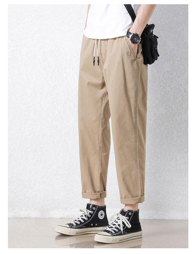 Freizeithosen Herren Frühling und Sommer Gerade Dünne Baumwolle Knöchellange Hose Herren Trendy All-Match Lange Hose mit Stretchbund Arbeitskleidung