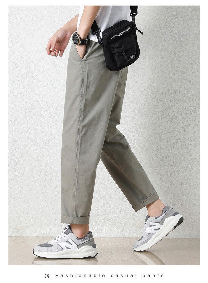 Freizeithosen Herren Frühling und Sommer Gerade Dünne Baumwolle Knöchellange Hose Herren Trendy All-Match Lange Hose mit Stretchbund Arbeitskleidung