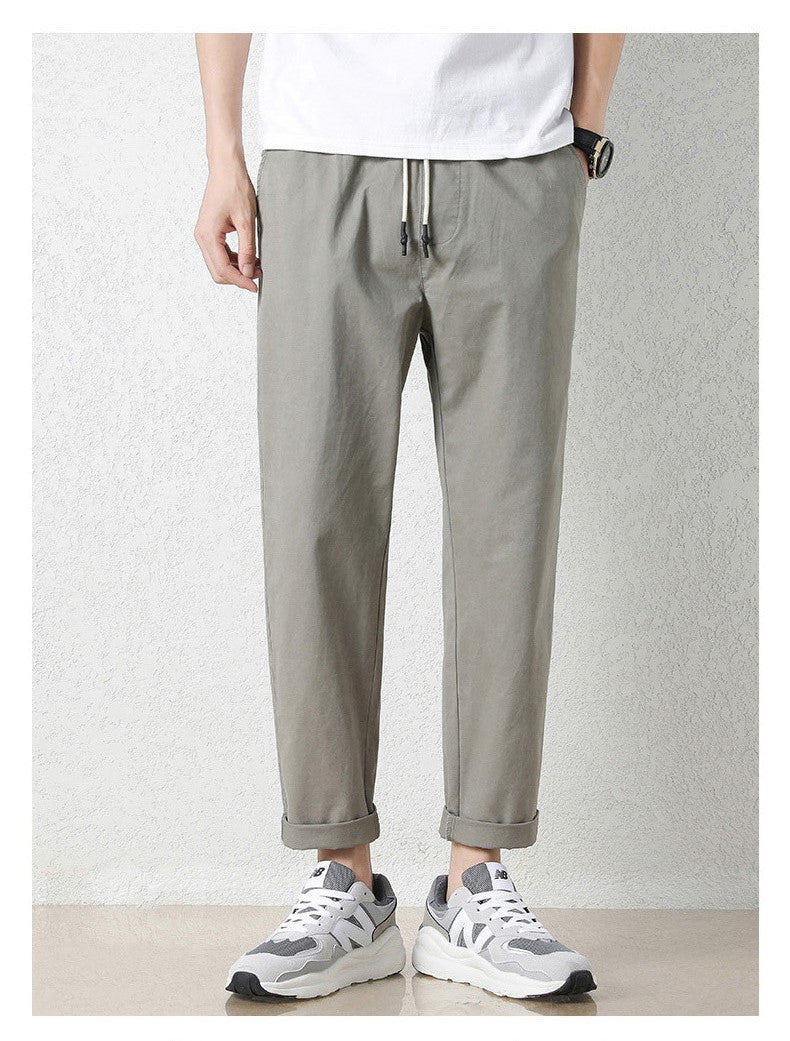 Freizeithosen Herren Frühling und Sommer Gerade Dünne Baumwolle Knöchellange Hose Herren Trendy All-Match Lange Hose mit Stretchbund Arbeitskleidung
