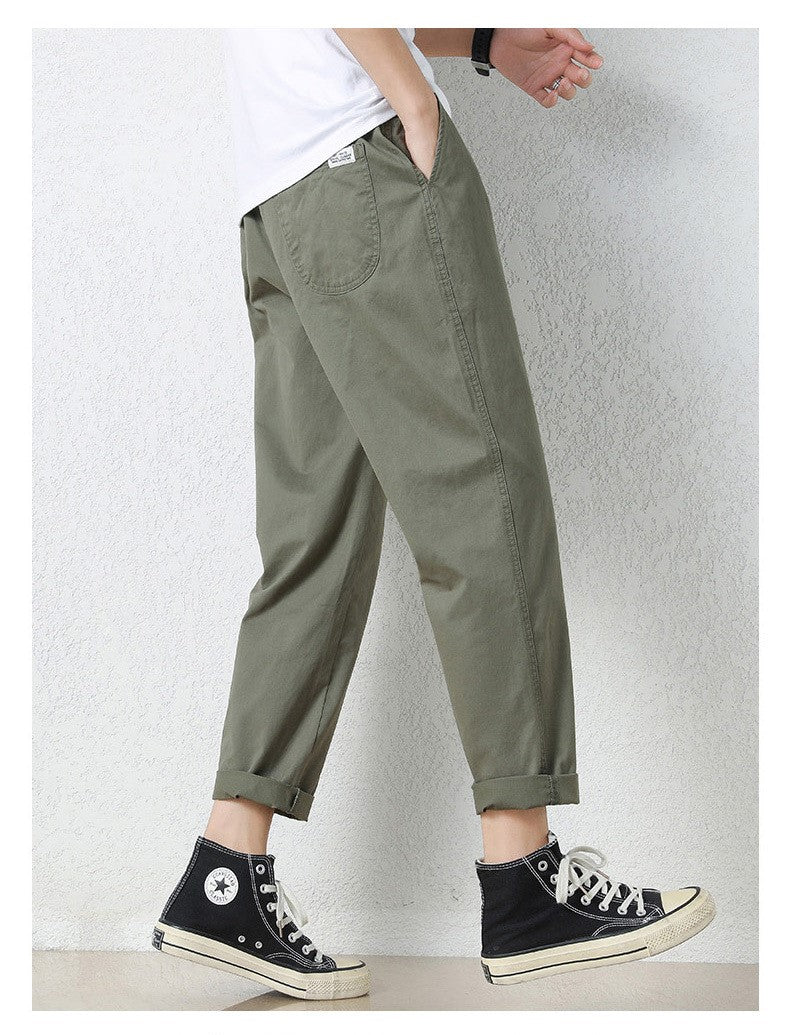 Freizeithosen Herren Frühling und Sommer Gerade Dünne Baumwolle Knöchellange Hose Herren Trendy All-Match Lange Hose mit Stretchbund Arbeitskleidung