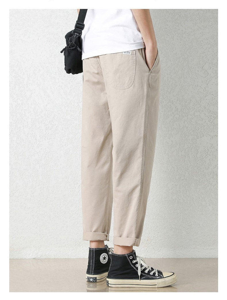 Freizeithosen Herren Frühling und Sommer Gerade Dünne Baumwolle Knöchellange Hose Herren Trendy All-Match Lange Hose mit Stretchbund Arbeitskleidung