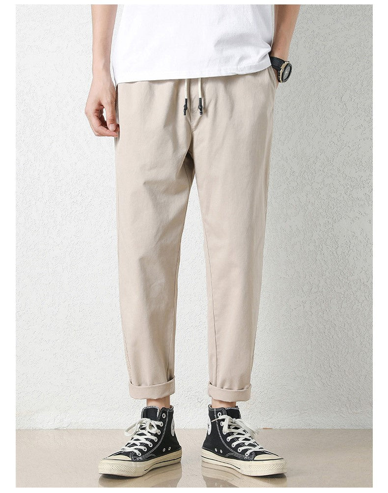 Freizeithosen Herren Frühling und Sommer Gerade Dünne Baumwolle Knöchellange Hose Herren Trendy All-Match Lange Hose mit Stretchbund Arbeitskleidung