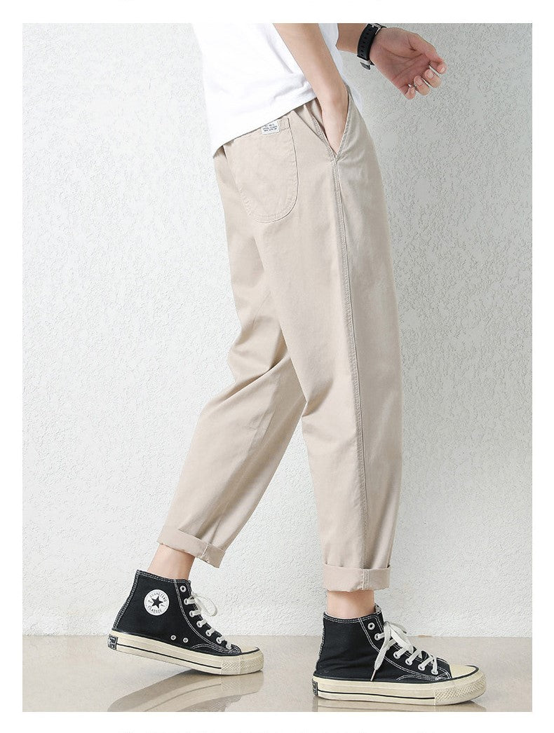 Freizeithosen Herren Frühling und Sommer Gerade Dünne Baumwolle Knöchellange Hose Herren Trendy All-Match Lange Hose mit Stretchbund Arbeitskleidung