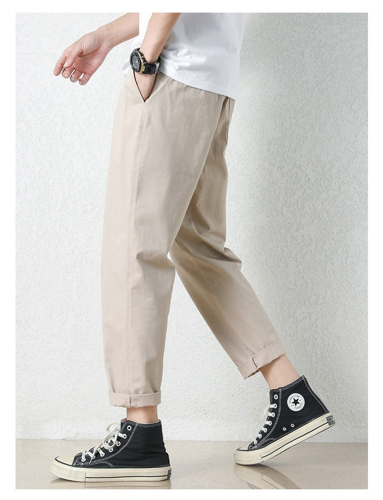 Freizeithosen Herren Frühling und Sommer Gerade Dünne Baumwolle Knöchellange Hose Herren Trendy All-Match Lange Hose mit Stretchbund Arbeitskleidung