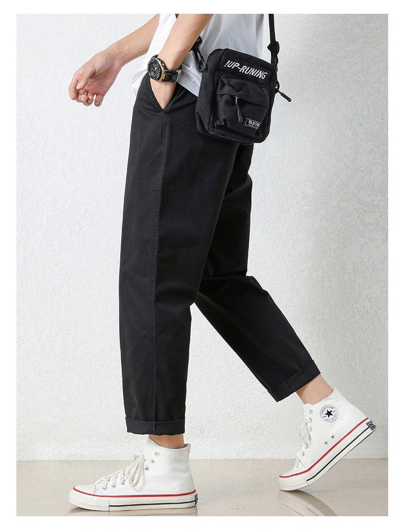 Freizeithosen Herren Frühling und Sommer Gerade Dünne Baumwolle Knöchellange Hose Herren Trendy All-Match Lange Hose mit Stretchbund Arbeitskleidung