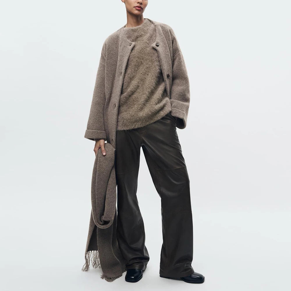 Knitted Cardigan with Scarf - Long Sleeve Jacket