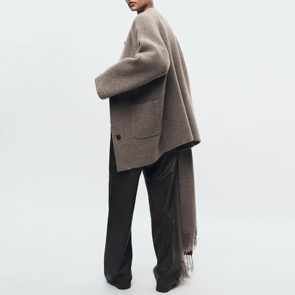 Knitted Cardigan with Scarf - Long Sleeve Jacket