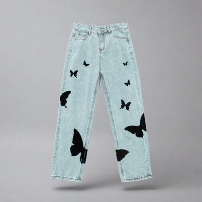 Butterfly Print Baggy Jeans