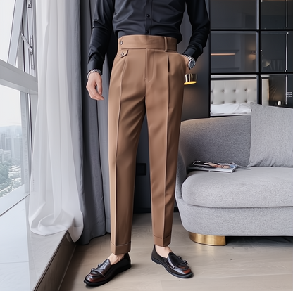 TH Cross-border Men's Slim Fit Small Feet High Waist Business Solid Color Casual Naples Pants