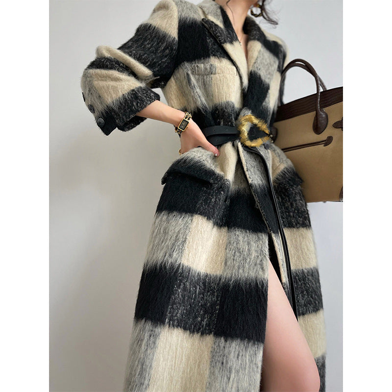 Retro plaid woolen coat Women's