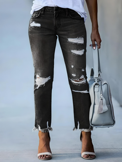 High-Waisted Slim-Fit Ripped Skinny Jeans