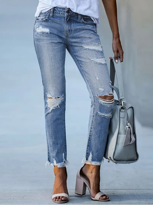 High-Waisted Slim-Fit Ripped Skinny Jeans