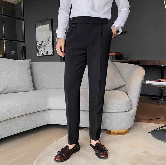 TH Cross-border da uomo slim fit piedi piccoli vita alta business tinta unita casual pantaloni napoletani 