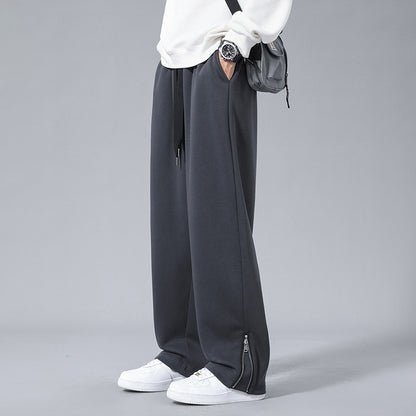 Straight zipper split trousers men's casual pants