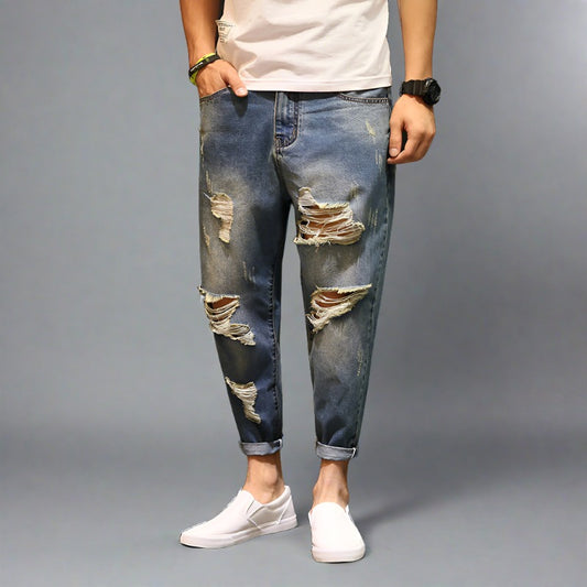 Men's Relaxed Fit Ripped Denim Pants