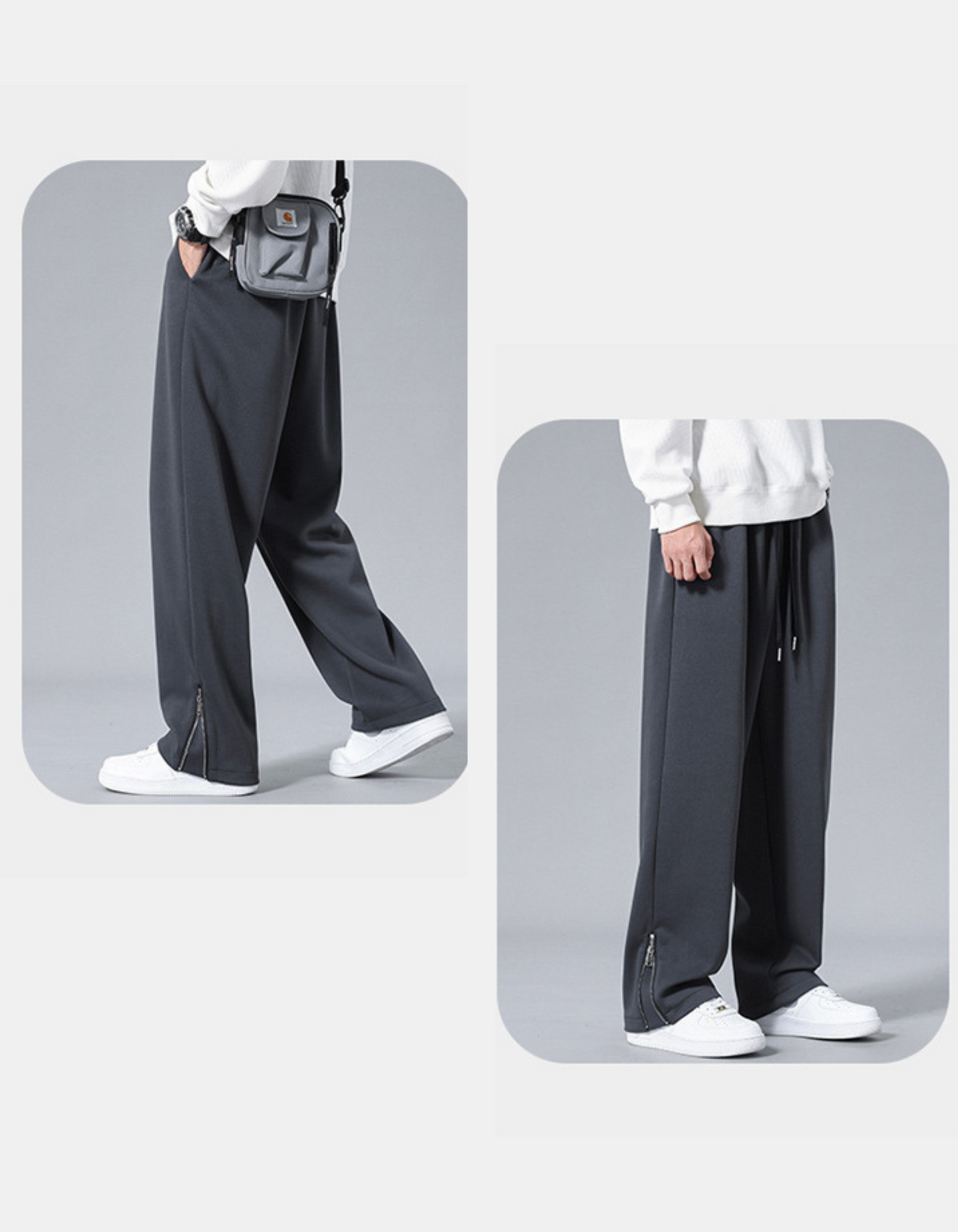 Straight zipper split trousers men's casual pants