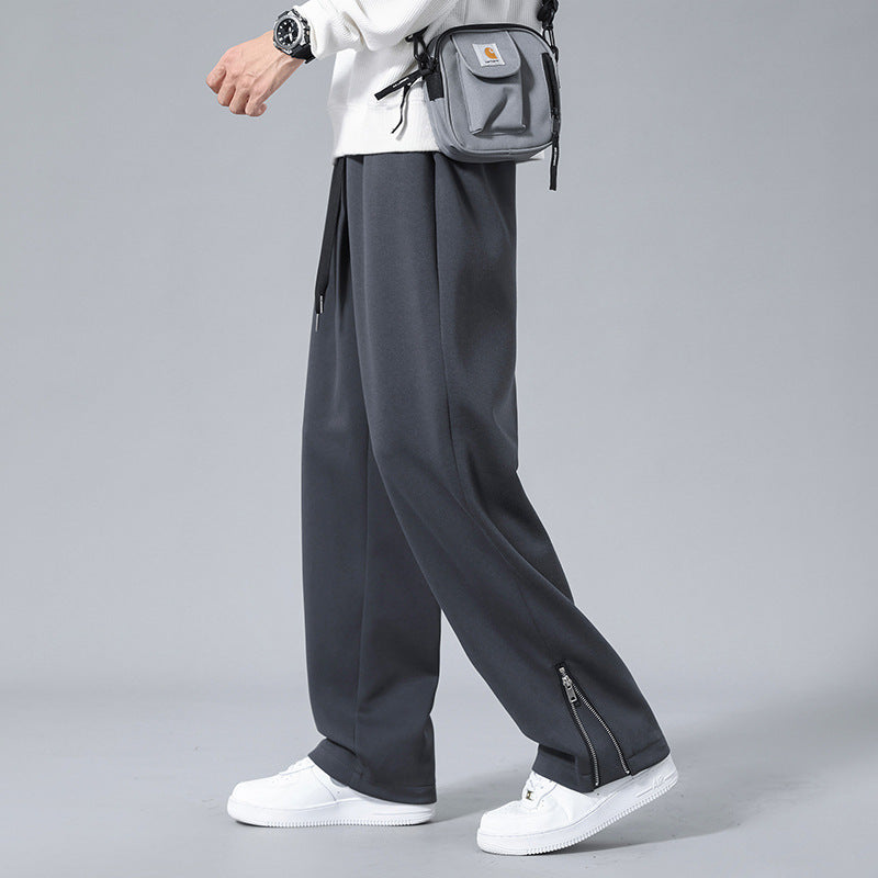 Straight zipper split trousers men's casual pants