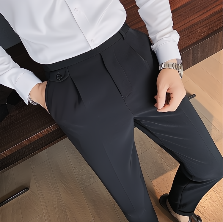 TH Cross-border Men's Slim Fit Small Feet High Waist Business Solid Color Casual Naples Pants