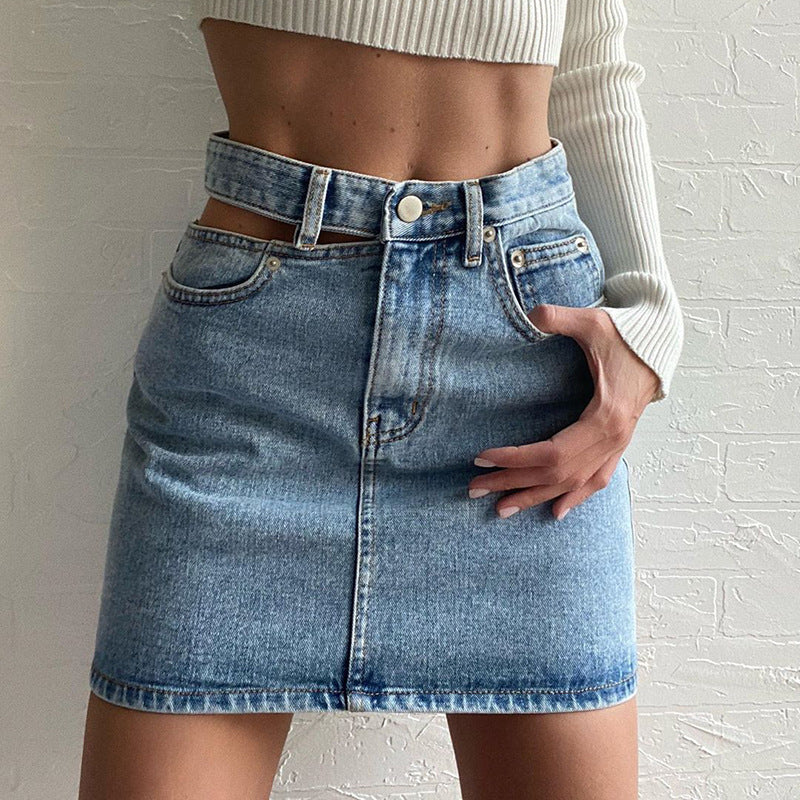 High-Waisted Hollowed Denim Skirt