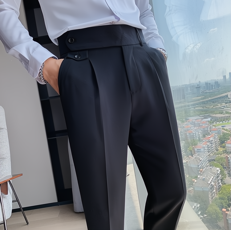 TH Cross-border Men's Slim Fit Small Feet High Waist Business Solid Color Casual Naples Pants