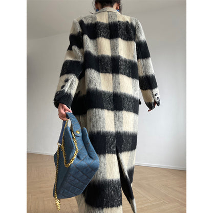 Retro plaid woolen coat Women's