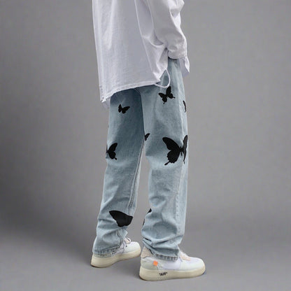 Butterfly Print Baggy Jeans