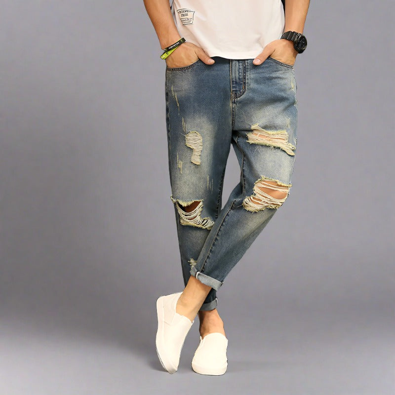 Men's Relaxed Fit Ripped Denim Pants