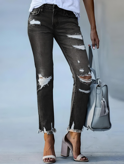 High-Waisted Slim-Fit Ripped Skinny Jeans