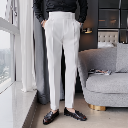 TH Cross-border Men's Slim Fit Small Feet High Waist Business Solid Color Casual Naples Pants