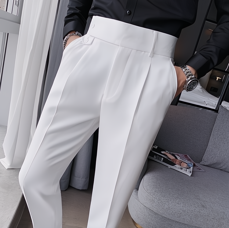 TH Cross-border Men's Slim Fit Small Feet High Waist Business Solid Color Casual Naples Pants