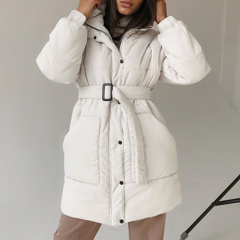 Long belt down padded jacket