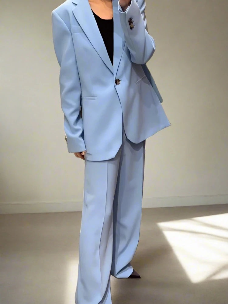 Turn-Down Collar Jacket & Wide-Leg Pants Set